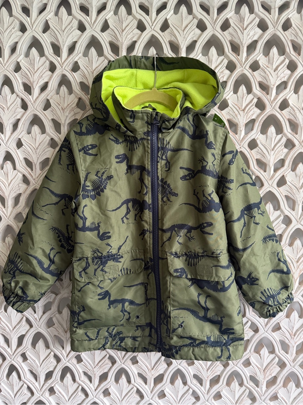 Carter's Dinosaur-Print Hooded Raincoat with Neon Lining, size S/4